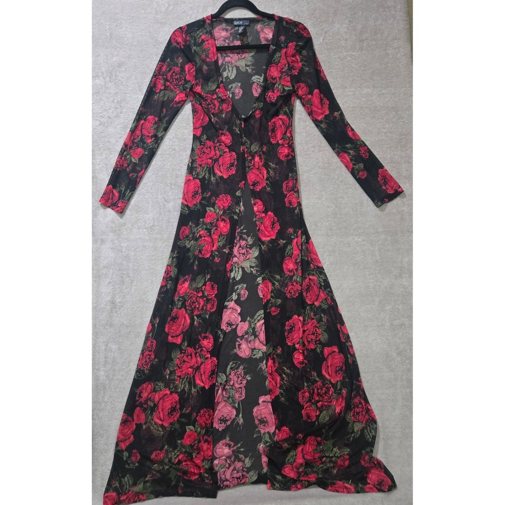 Love Tree Mesh Duster Cardigan Small Dark Floral Sheer Rose Goth Romantic Layer - Picture 2 of 12
